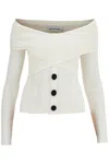 Self-portrait Off-shoulder Knit Top In Cream (white)