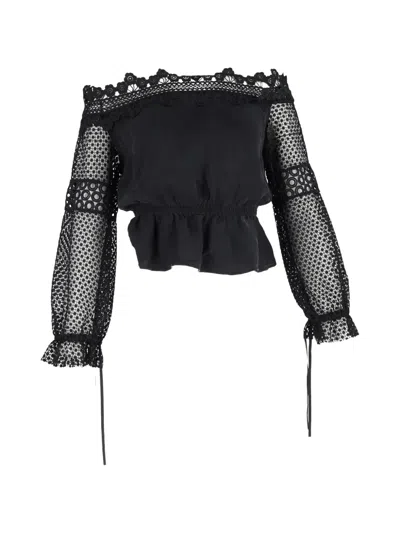Pre-owned Self-portrait Off-shoulder Lace Blouse In Black