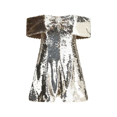 Self-portrait Sequin Off-shoulder Mini Dress In Gold