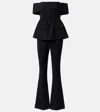 Self-portrait Black Crepe Off Shoulder Jumpsuit Black In Black
