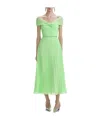 Self-portrait Off Shoulder Chiffon Midi Dress In Green