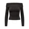 Self-portrait Off-shoulder Ribbed Top In Black