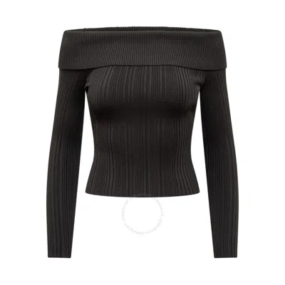 Self-portrait Off-shoulder Ribbed Top In Black