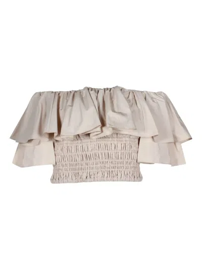 Pre-owned Self-portrait Off-shoulder Ruffled Top In Neutral
