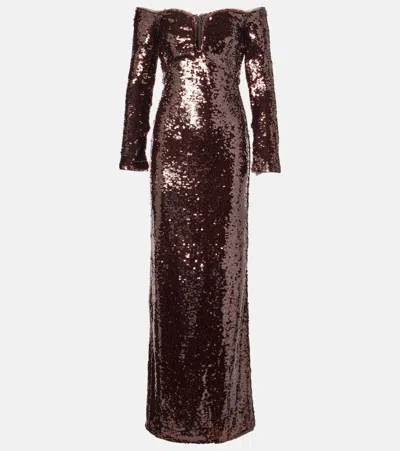 SELF-PORTRAIT OFF-SHOULDER SEQUINED GOWN