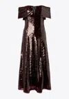 Self-portrait Sequined Off-shoulder Midi Dress In Brown