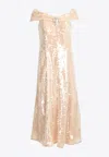 Self-portrait Gold Sequin Off-the-shoulder Dress In Gold