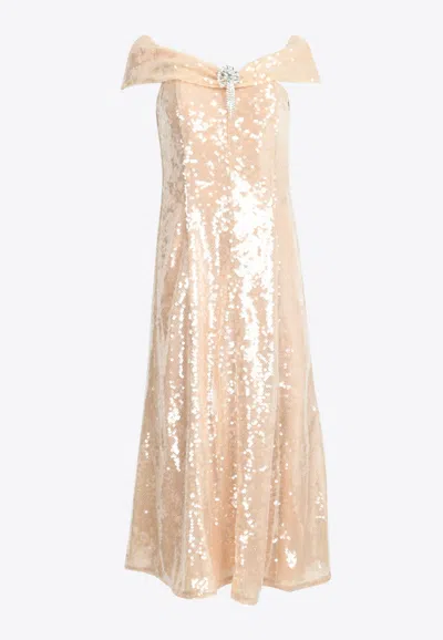 Self-portrait Gold Sequin Off-the-shoulder Dress