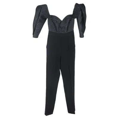 Self-portrait Off-shoulder Sweetheart Neckline Jumpsuit In Black Polyester