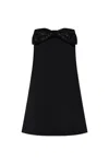 Self-portrait Black Sleeveless Mini Dress With Bandeau And Beaded Oversize Bow In Tech Fabric Woman In Black