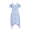 Self-portrait Off-the-shoulder Embroidered Georgette Dress In Light Blue Polyester In Blue