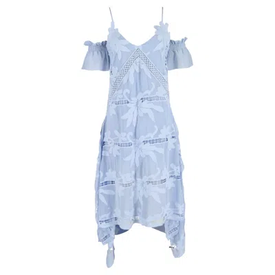 Self-portrait Off-the-shoulder Embroidered Georgette Dress In Light Blue Polyester