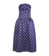 Self-portrait Strapless Pleated Polka-dot Satin Midi Dress In Navy