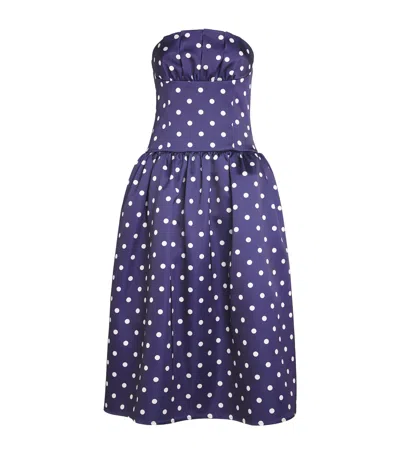 Self-portrait Polka Dot Satin Midi Dress In Navy In Blue