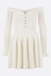 Self-portrait Off-the-shoulder Pleated Ribbed-knit Mini Dress In White