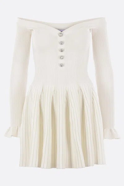SELF-PORTRAIT OFF-THE-SHOULDER MINI DRESS IN RIB KNIT