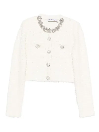 SELF-PORTRAIT OFF WHITE EMBELLISHED-BUTTONS CARDIGAN