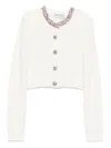 Self-portrait Cropped Sweater With Beaded Trim In White