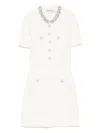 Self-portrait Mini Dress With Knit Tweed Texture And Crystal Accents In White