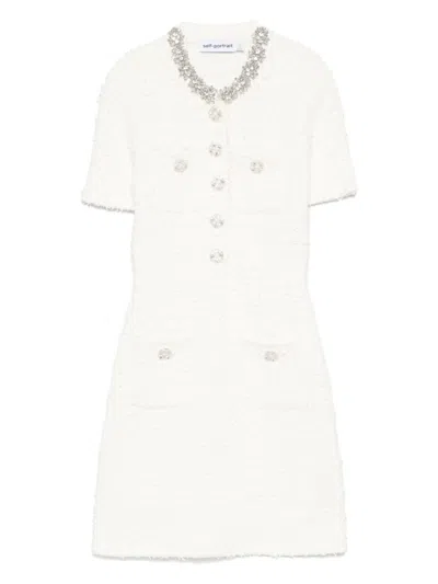 SELF-PORTRAIT OFF WHITE EMBELLISHED MINI DRESS