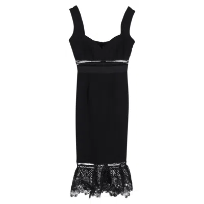 Self-portrait Olivia Crepe & Lace Detail Sleeveless Midi Dress In Black Polyester