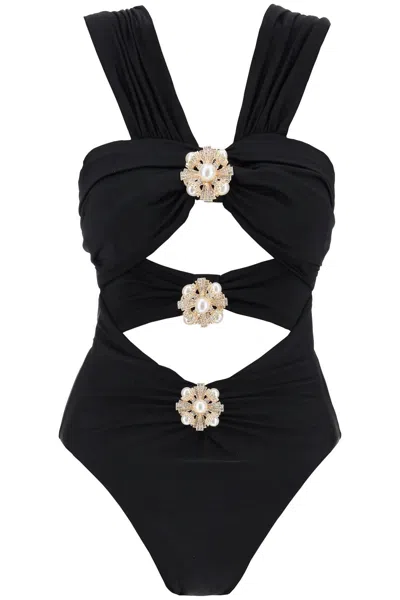 Self-portrait One-piece Swimsuit With Cut-out And In Black