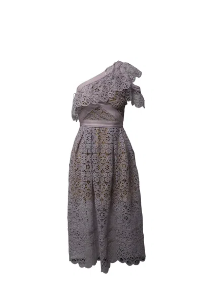 Self-portrait Self Portrait One Shoulder Lace Midi Dress In Purple Polyester