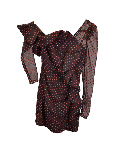 Pre-owned Self-portrait One-shoulder Ruffled Dress In Black