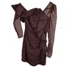 Self-portrait Plumetis One Shoulder Polka Dot Ruffled Mini Dress In Red Polyester In Black