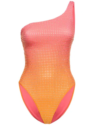 Self-portrait One-shoulder Swimsuit With Rhinestones In Multi