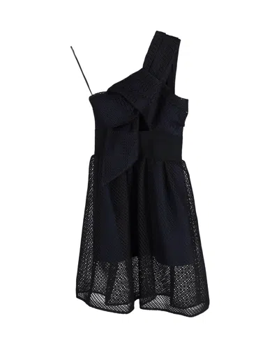 Self-portrait One-shouldered Skater Dress In Black Polyester