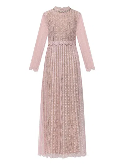 Self-portrait Open-work Long-sleeve Dress In Pink