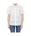 Self-portrait Womens White Short-sleeved Broderie-anglaise Cotton Shirt In White