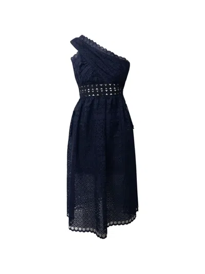 Pre-owned Self-portrait Openwork Asymmetrical Dress In Blue