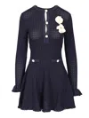 Self-portrait Perforated Knit Short Dress With Removable Lace Brooch