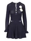 Self-portrait Self Portrait Women Perforated Knit Short Dress With Removable Lace Brooch In Blue