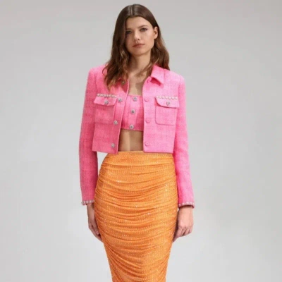 Self-portrait Orange Rhinestone Mesh Midi Skirt