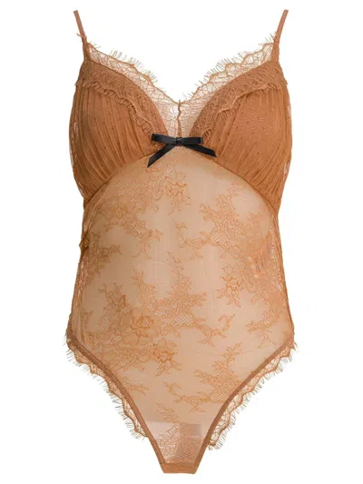 Self-portrait Orange Stretch Lace Bodysuit