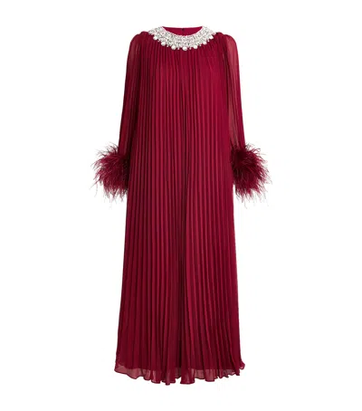 SELF-PORTRAIT OSTRICH FEATHER-TRIM MAXI DRESS