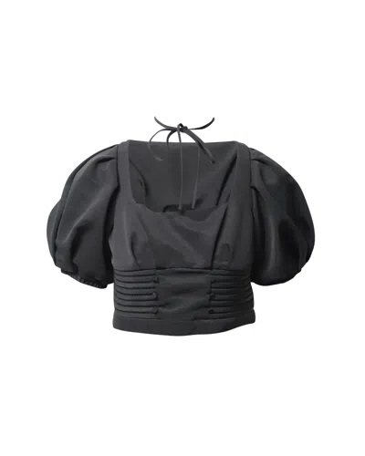 Self-portrait Self Portrait Ottoman Crochet-trimmed Faille Top In Black Polyester