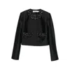 Self-portrait Taffeta Embellished Trim Jacket In Black