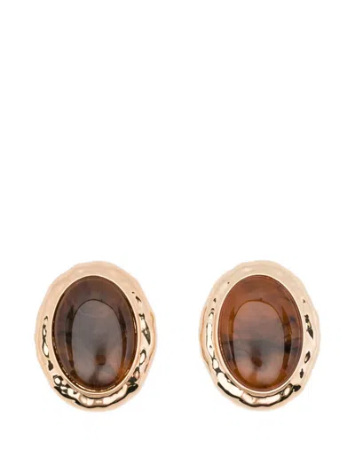 Self-portrait Oval Earrings In Brown