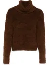 Self-portrait Cozy High Neck Turtleneck Knit Sweater In Brown