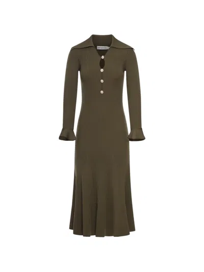 Self-portrait Embellished Ribbed-knit Midi Dress In Green