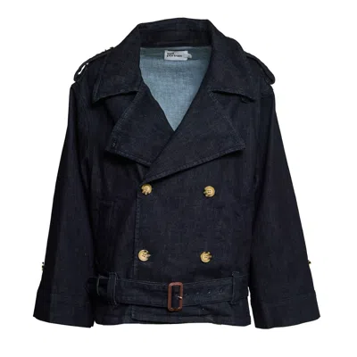 Self-portrait Oversized Denim Trench Jacket With Double-breasted Closure In Blue