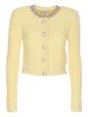 Self-portrait Crystal-embellished Cable-knit Cardigan In Yellow