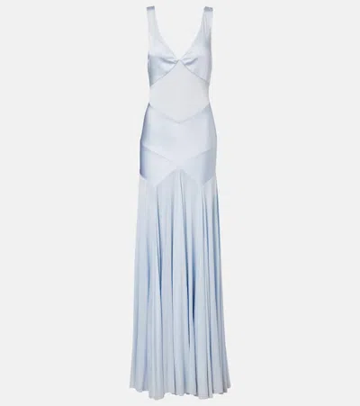 Self-portrait Paneled Satin Gown In Blue