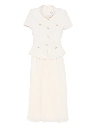 Self-portrait Panelled Midi Dress In Neutral