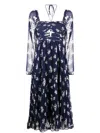 Self-portrait Cutout Pleated Floral-print Chiffon Midi Dress In Blau