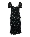 Self-portrait Self Portrait Pansy-print Tiered Woven Midi Dress In Black Polyester In Black